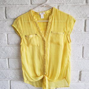 Cache Yellow Sheer Tie Front Top Sz S